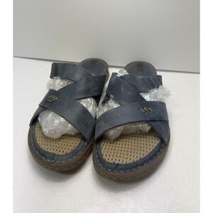 Born Sandals Womens 10M Slide Blue Leather Toe-Loop Casual Comfort Low Top Flat